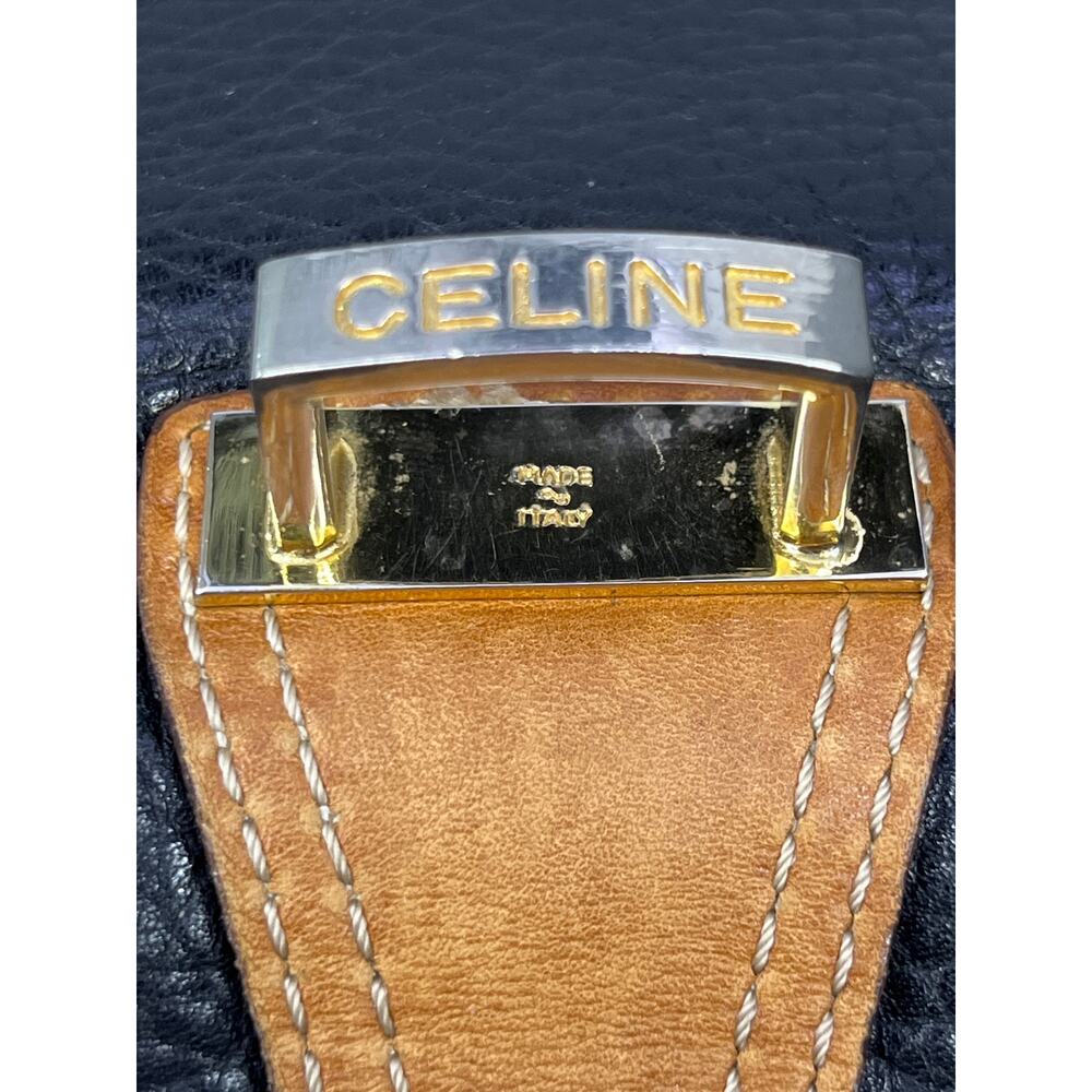 Celine Vintage Leather Crossbody Bag Black Brown Flap Italy Minimalist - Picture 5 of 15